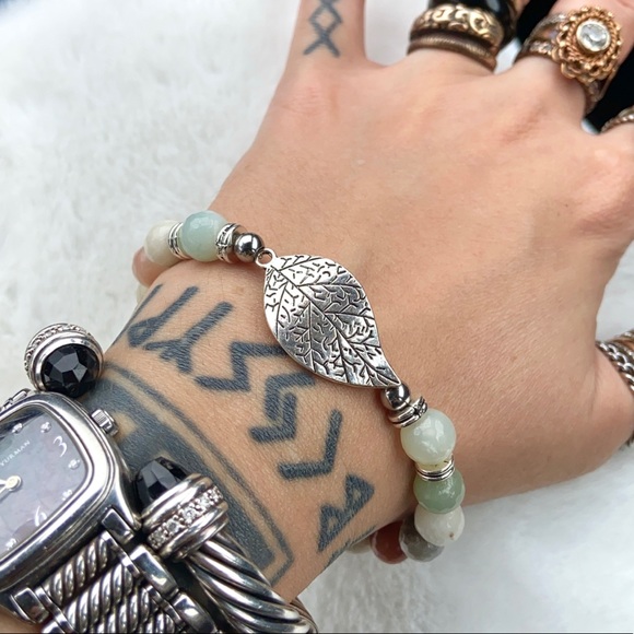 Leaf amazonite bracelet . Faceted amazonite gemstones beads silver leaf charm - Picture 8 of 10